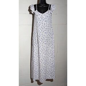 Forever 21 Floral Print Maxi Dress White Ruffle Off Shoulder Sleeveless Small